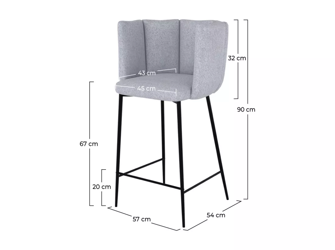 Lot de 2 chaises pour îlot central 67 cm en tissu gris clair - Rosy