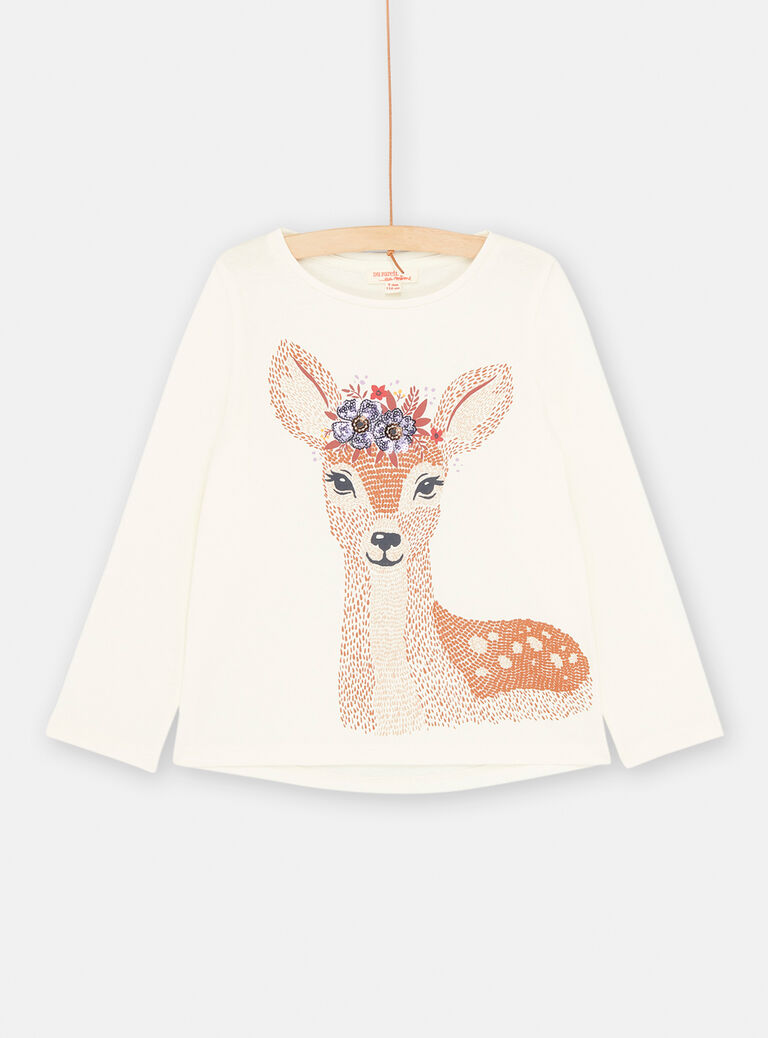T-shirt écru à motif biche pour fille