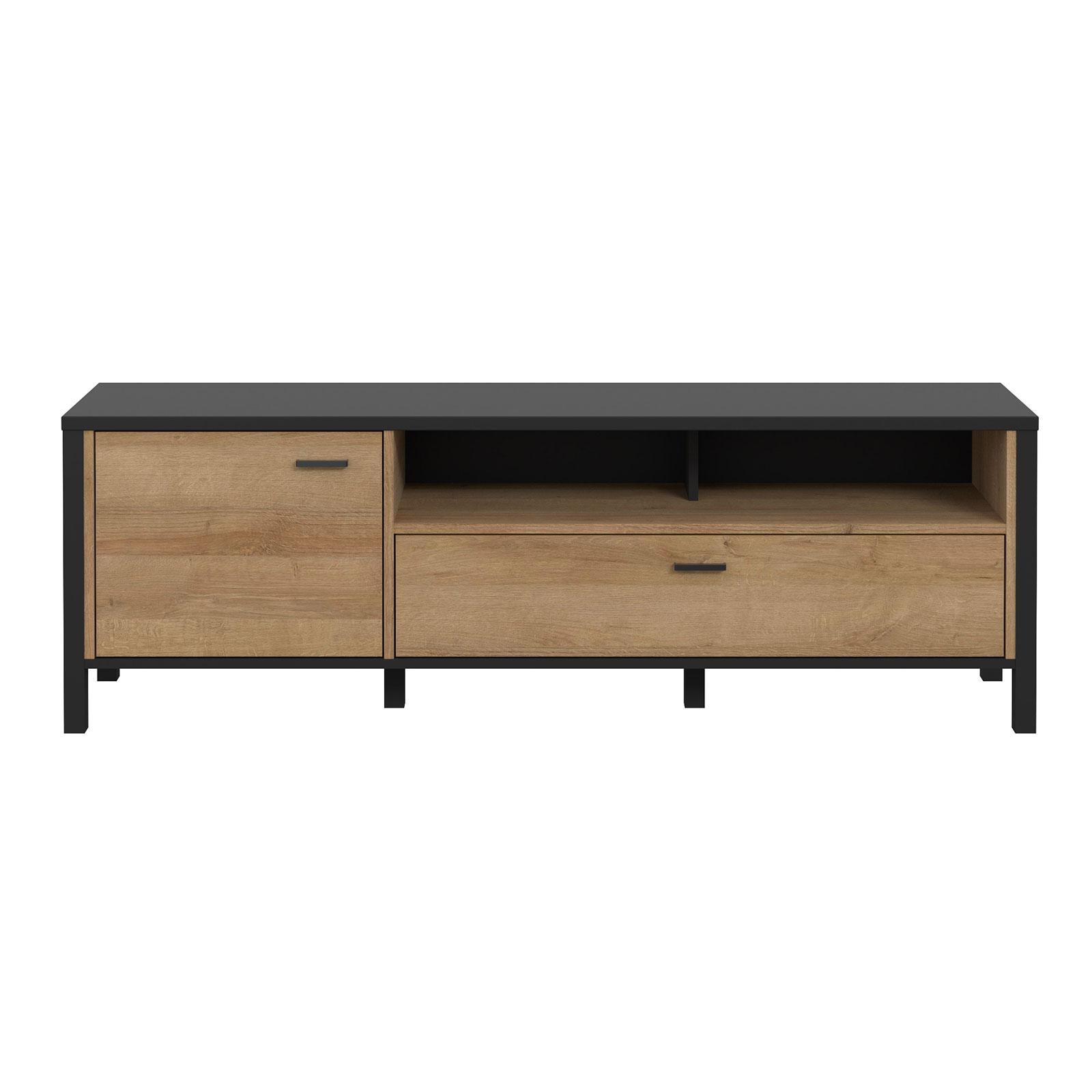 TV-Unterschrank - Riviera Eiche - schwarz - 151 cm breit