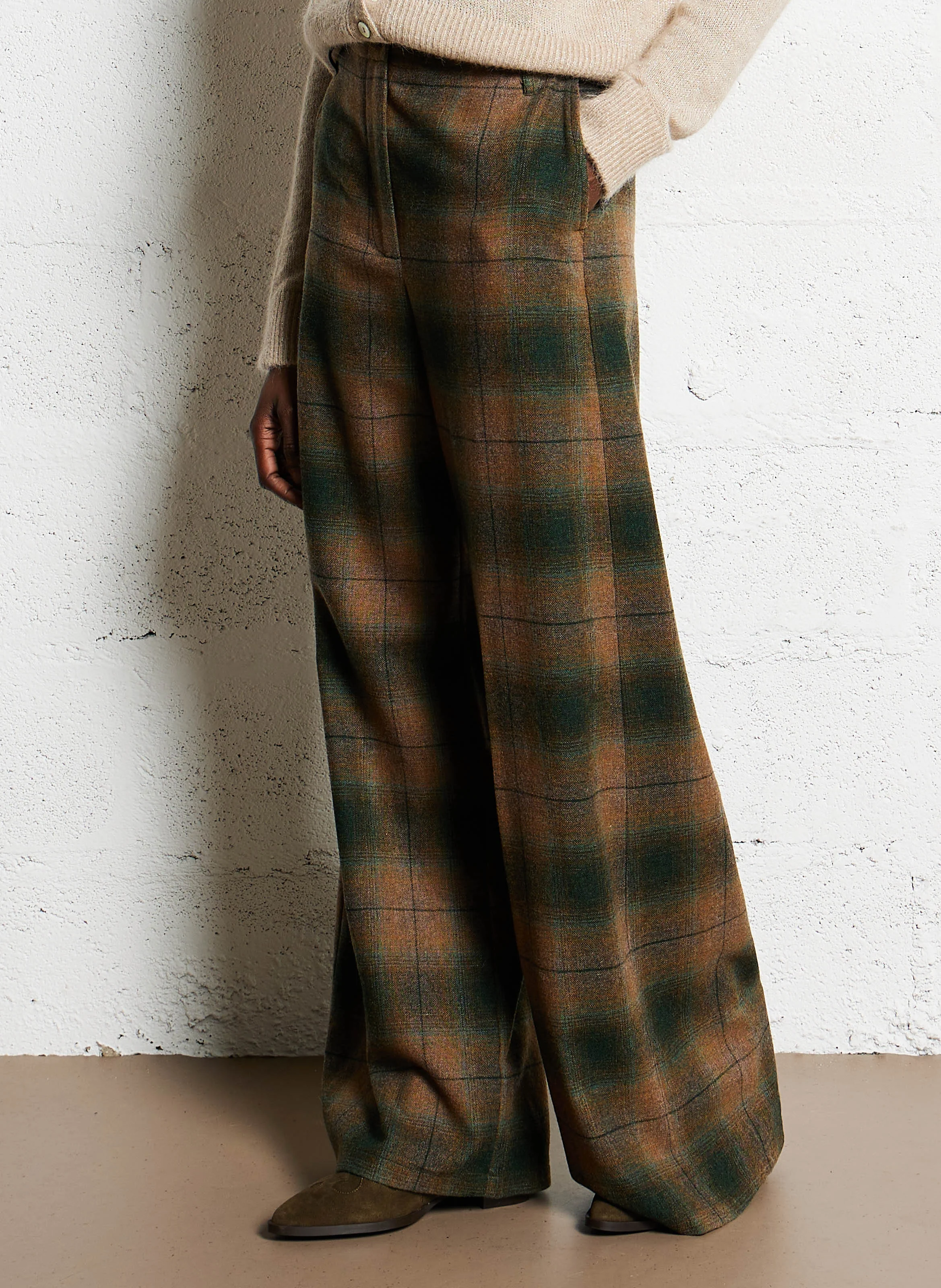 POMEO - Pantalon droit à carreaux en laine| Bleu