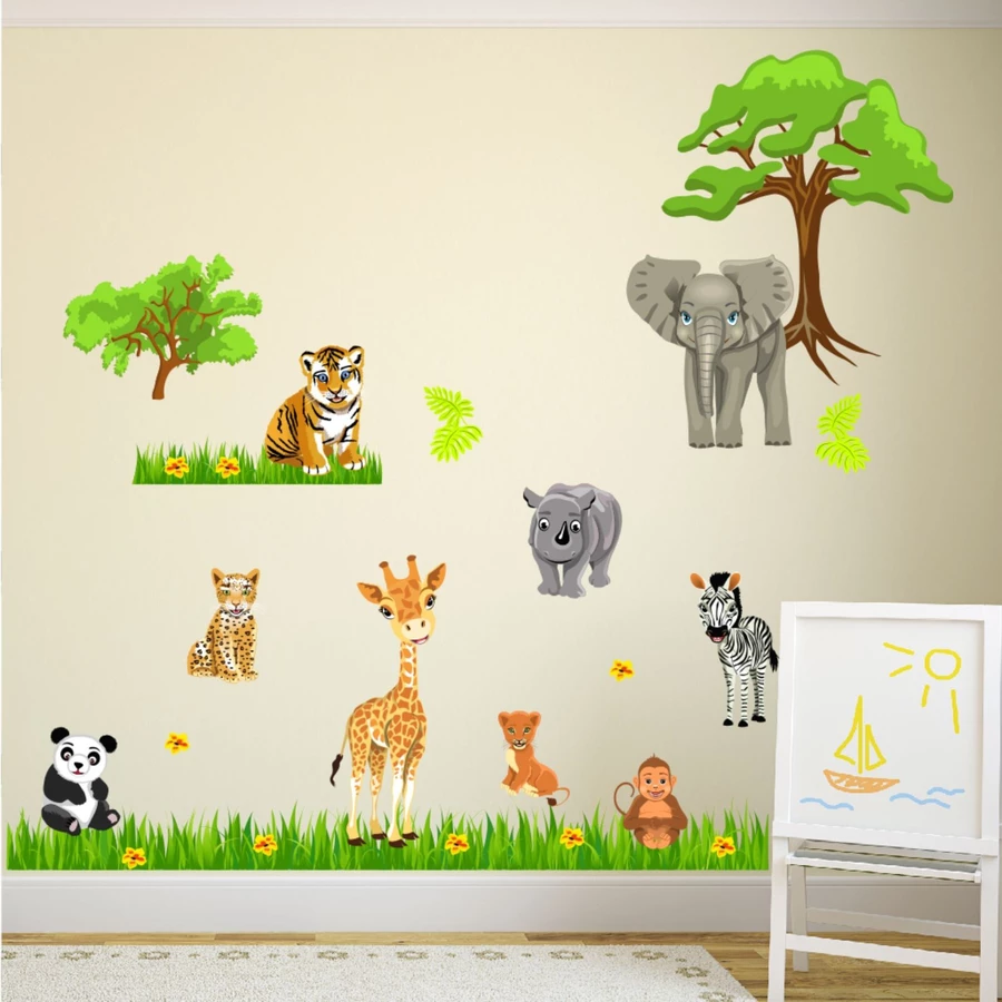 Nikima Wandtattoo 088 Wandtattoo Baby Zoo Safari Tiere bunt