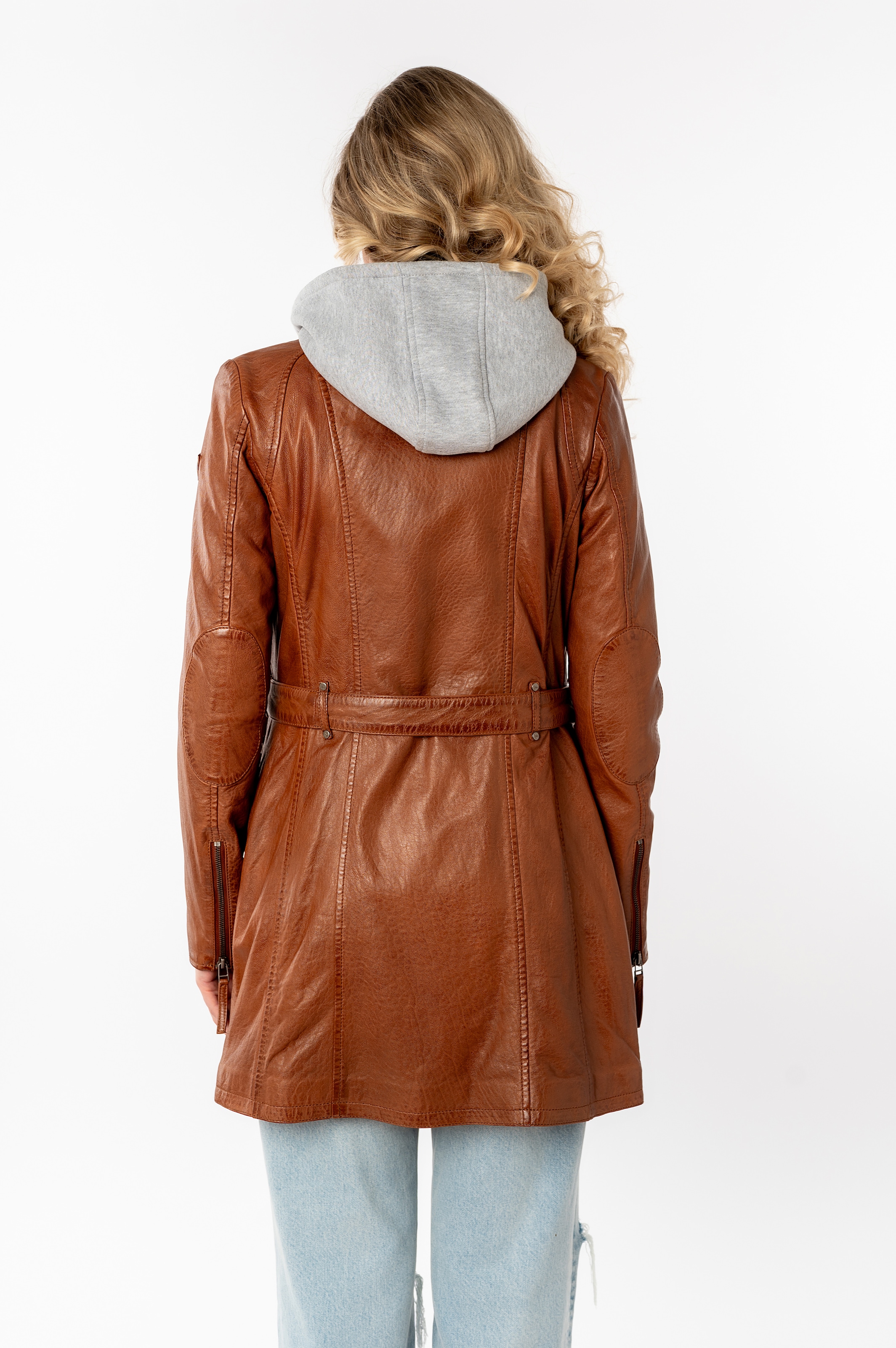 Mauritius Lederjacke »Bente OT 2« mit Kapuze (mit Gürtel) lange Lederjacke mit Gürtel & abnehmbarem Kapuzen-Inlay