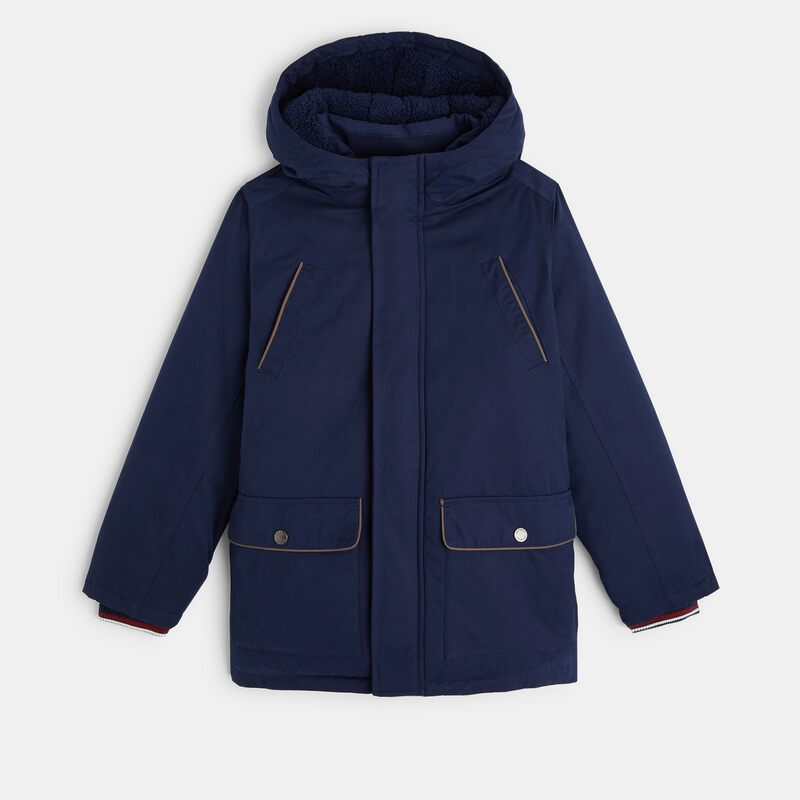 Parka doublée en moumoute sherpa bleu garçon