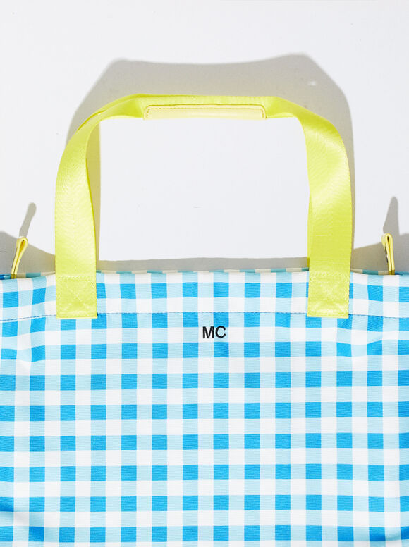 Sacola de compras personalizável com estampa xadrez vichy - Azul