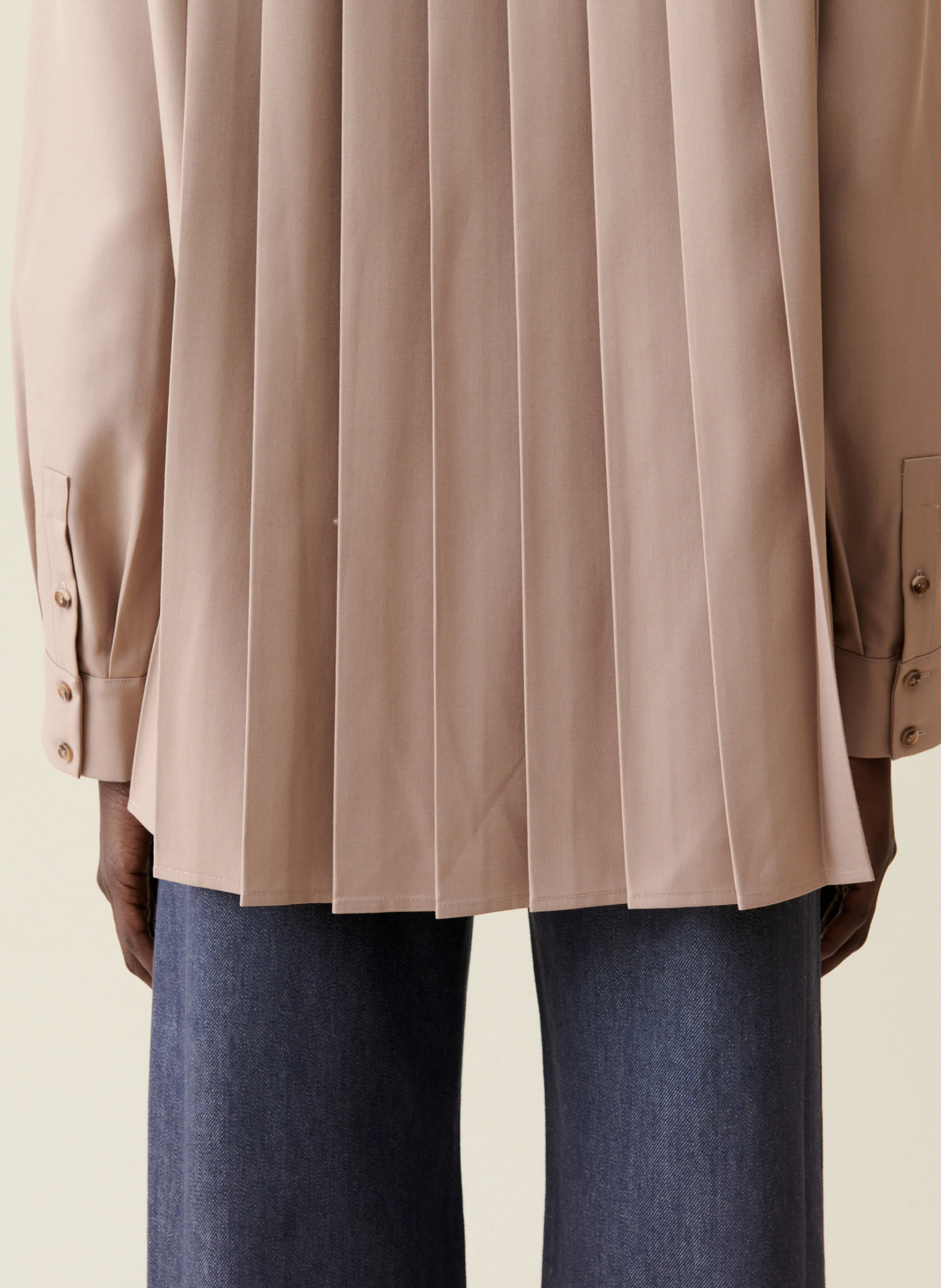 Chemise col classique droite satinée | Beige