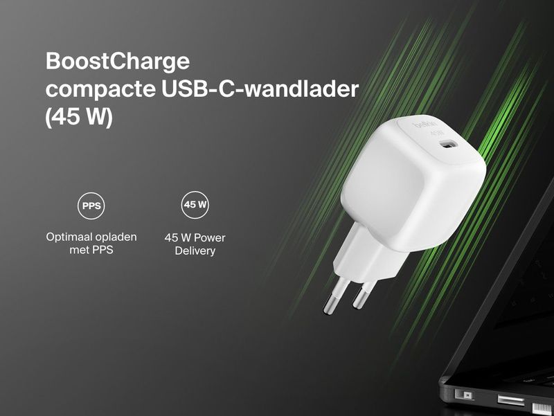 Belkin - Compacte USB-C Wandlader - Wit - 45 W - Snellader met Power Delivery