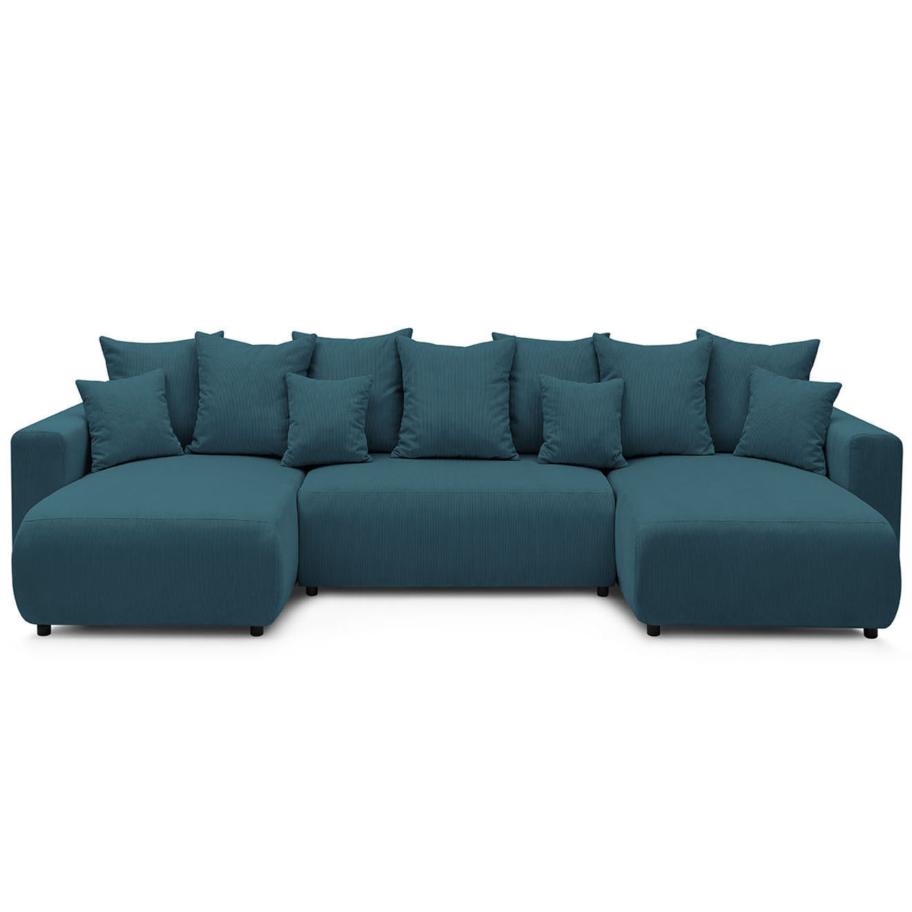 Bobochic Canapé d'angle panoramique convertible coffre Envy bleu foncé - 153/97/153x386x95 cm
