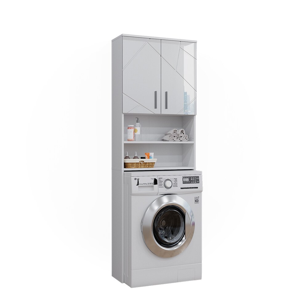 Vicco Waschmaschinenschrank Irma Weiß Hochglanz 64 x 191 cm Badezimmer