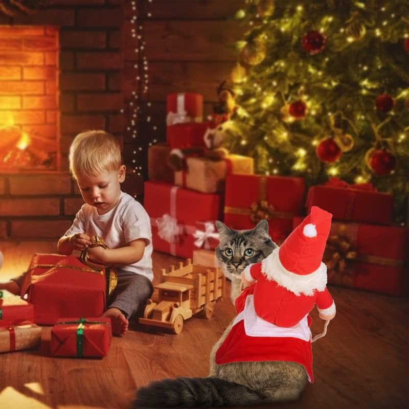 (Gr. L) Haustier Weihnachts Kostüm Reitender Weihnachtsmann für Hunde / Katzen - Rot