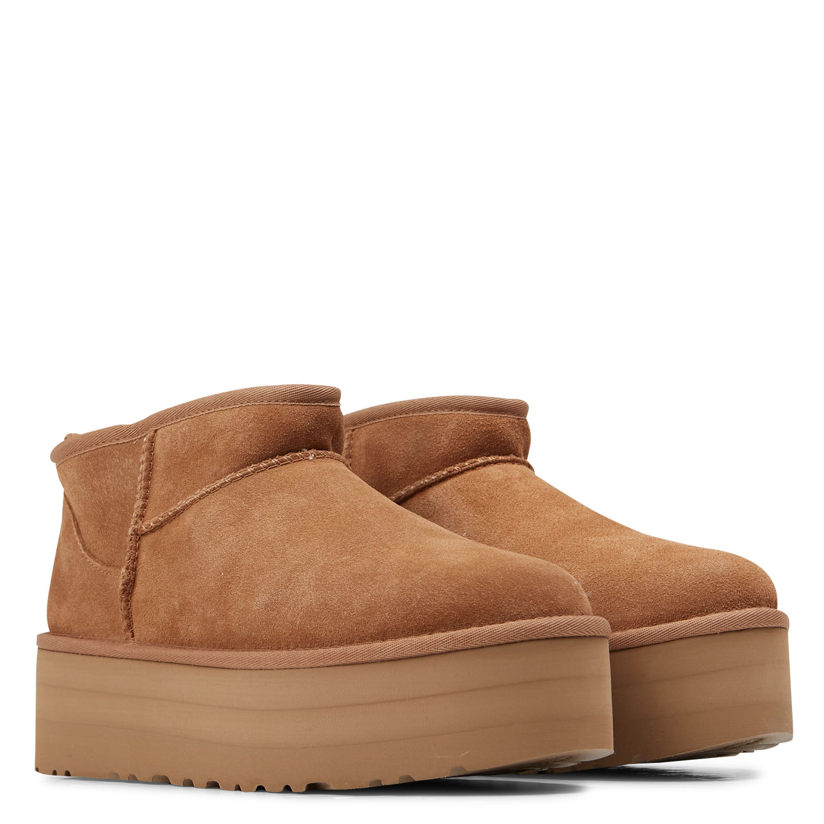 CLASSIC ULTRA MINI PLATFORM - Bottines fourrées à plateforme en cuir velours | Marron