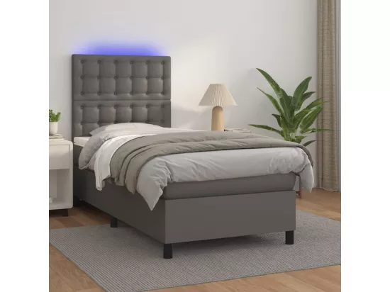 Sommier tapissier et matelas et LED Gris 90x190 cm Similicuir