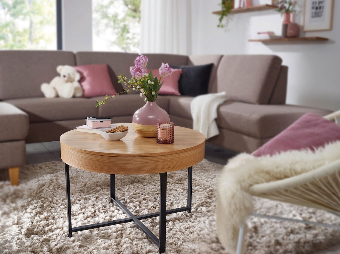 Couchtisch rund Ø 69 cm Eiche-Dekor/Schwarz