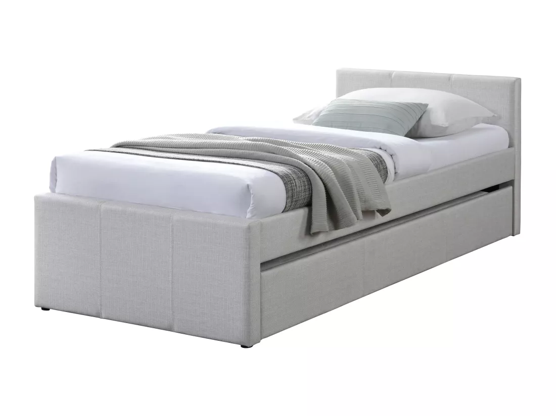 Lit gigogne 90 x 190 cm - Tissu - Beige + Matelas - DORITALO