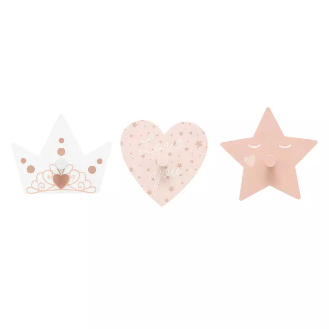 Lot de 3 patères enfant bois Princesse Rose