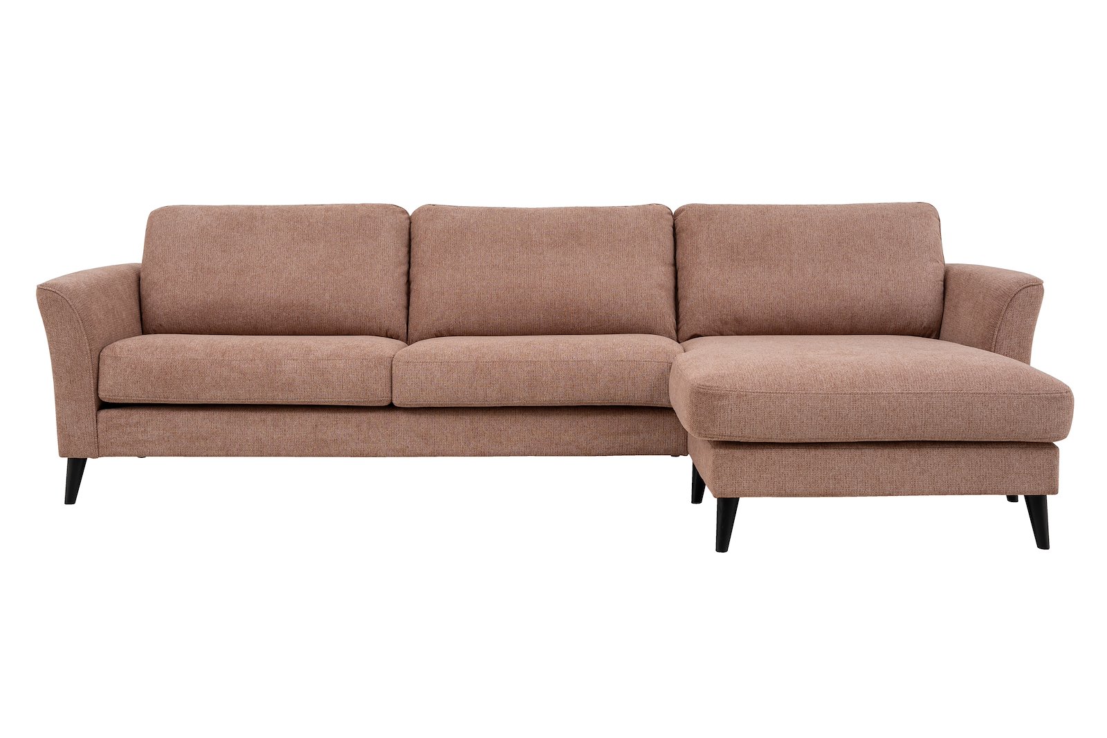 Nina sofa 3-seter med sjeselong høyre i tekstil Mito 94 Cinnamon med arm A og sorte ben 15138