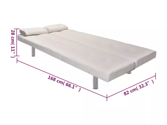 Canapé-lit réglable avec deux oreillers Similicuir Blanc crème