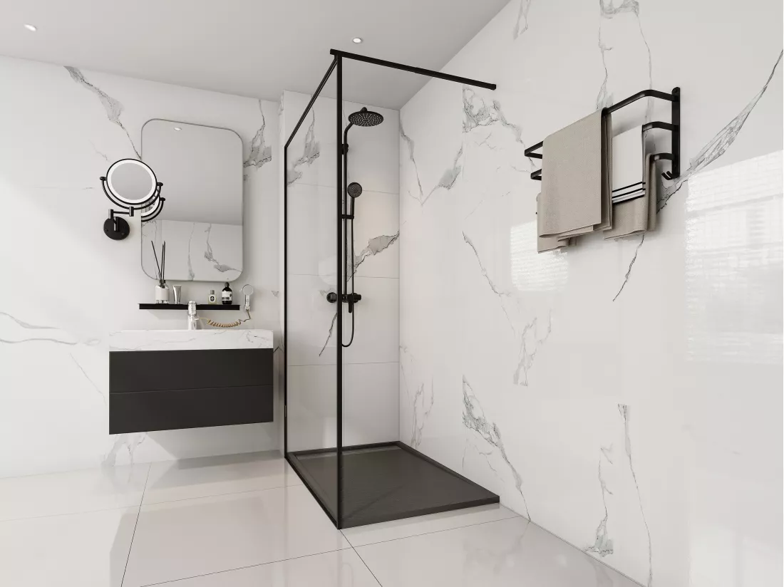 Receveur extra-plat à poser ou à encastrer découpable en résine SMC - Noir - 120 x 80 cm - LYROSA