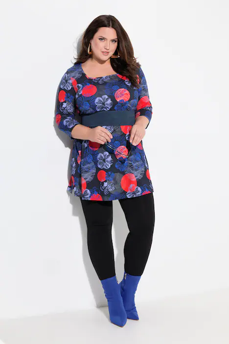 Longshirt, A-Linie, Carree-Ausschnitt, 3/4-Arm, schwarz