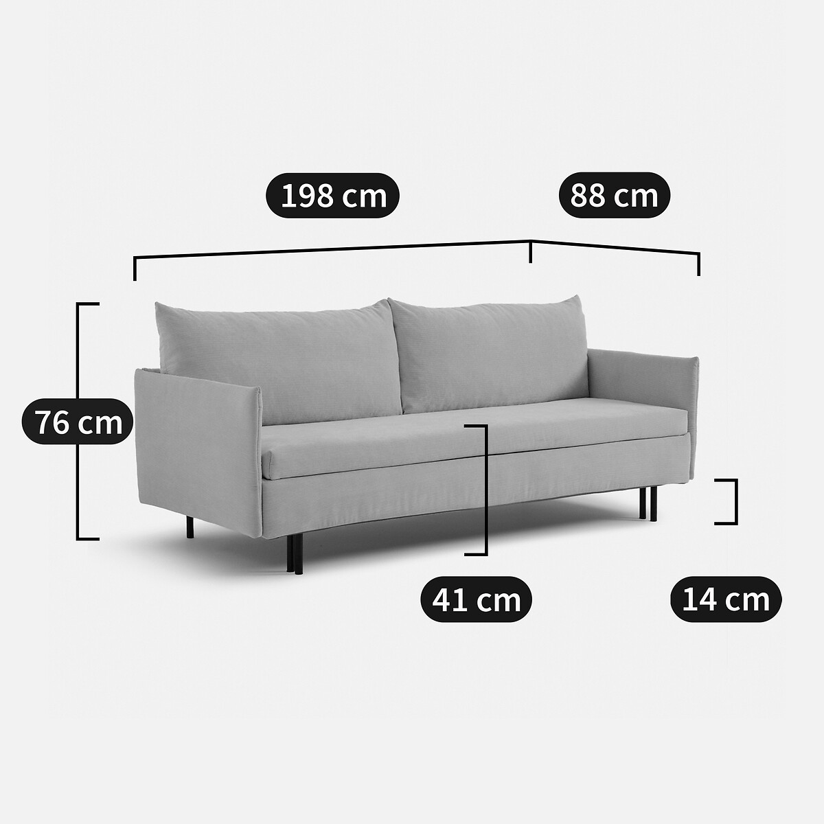 LA REDOUTE INTERIEURS<br>Sofá-cama de veludo cotelê fino, ZOFT