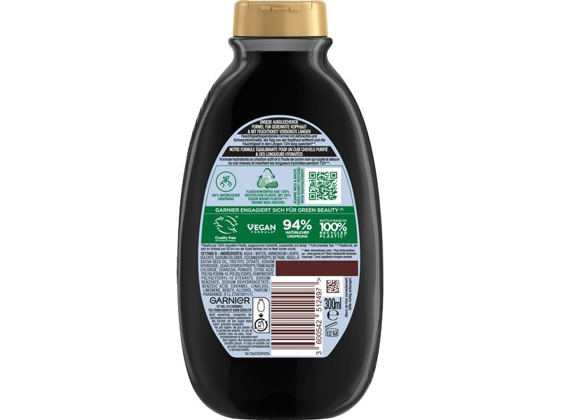 Garnier Shampoo Charcoal 300 ml Haarshampoo verleiht für bis zu 72 Stunden Feuchtigkeit