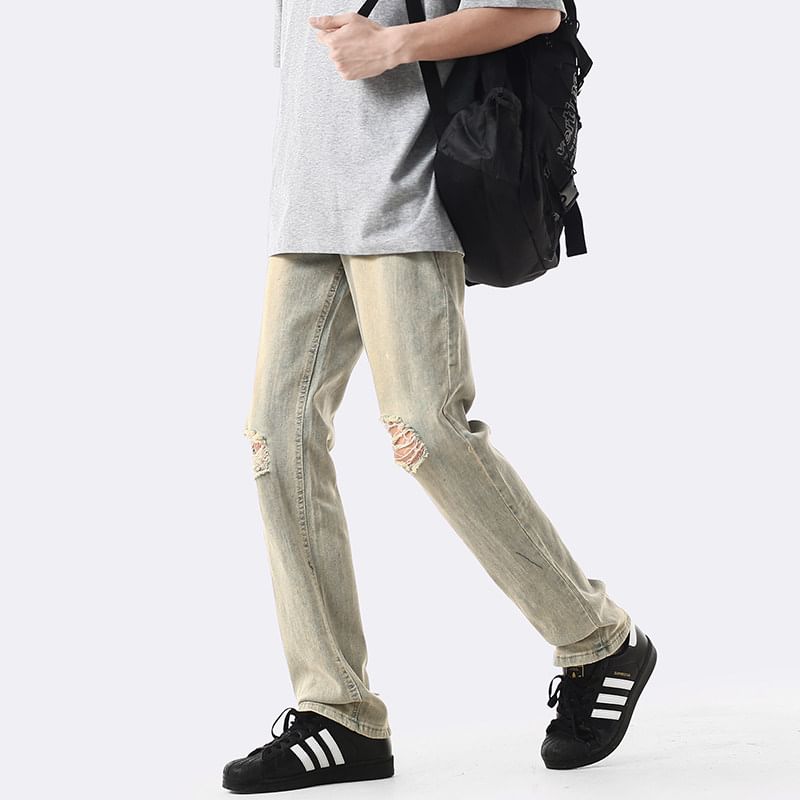 Breeson - Mid Rise Washed Distressed Loose Fit Jeans