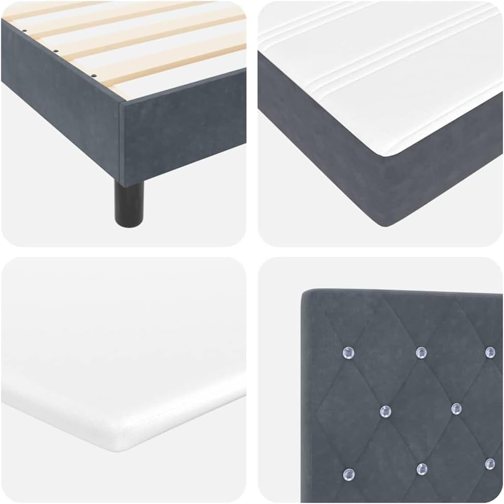 vidaXL LED Boxspringbett mit Matratze Dunkelgrau 180 x 200 cm Samt, Verstellbares Kopfteil, modernes Bettgestell mit LED-Beleuchtung, stylischer Samt, langlebiger Komfort