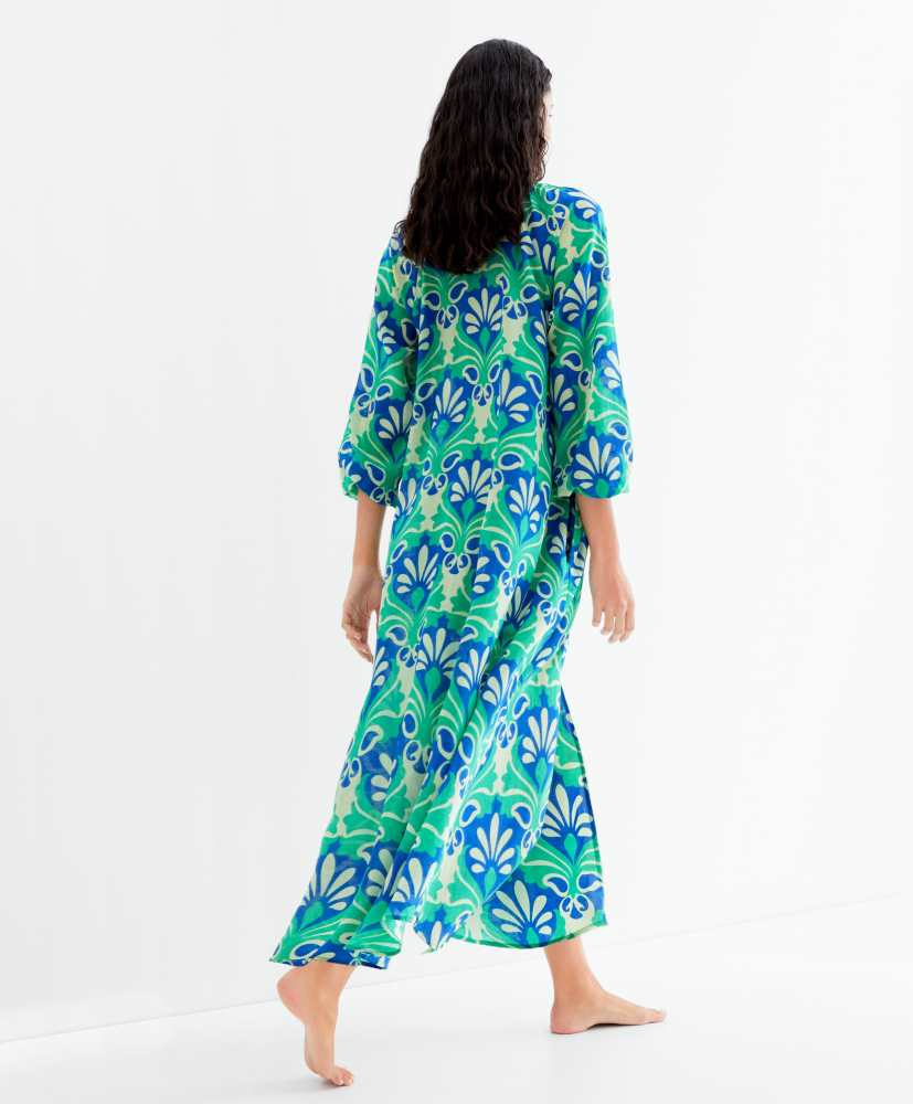Vestido túnica de algodão estampado