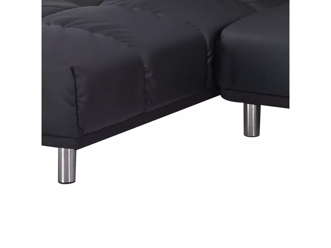 Angle Canapé-lit clic-clac 2 places + meridienne réversible gauche / droite pour couchage d’appoint taille 120 x 229 cm en PU noir - MELLOW