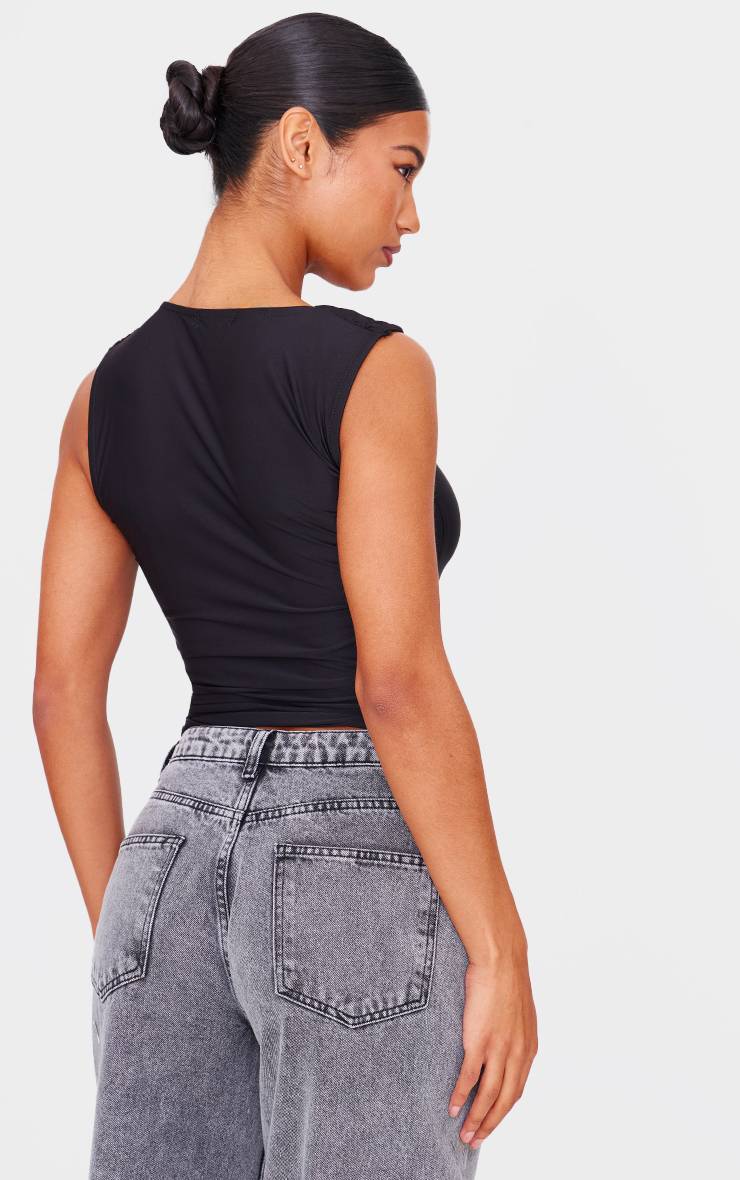 Noir Top Long En Jersey Satiné Avec Détail Nœud Sur Les Bretelles