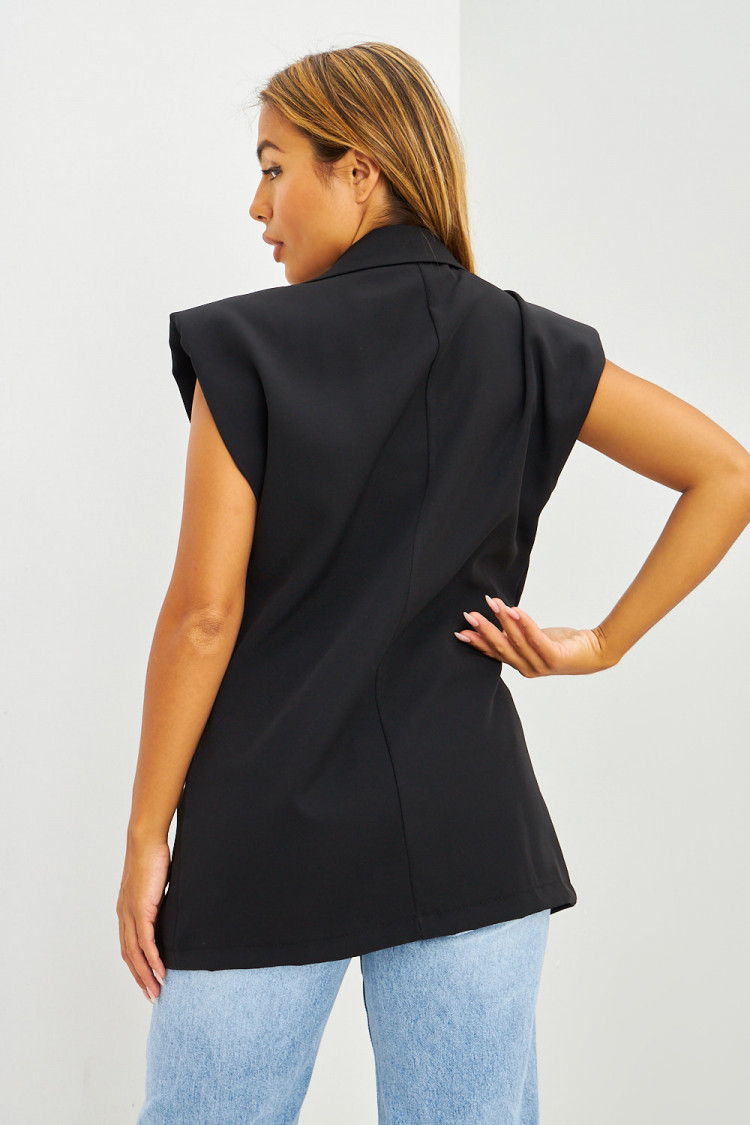 Blazer long à épaulettes sans manches noir