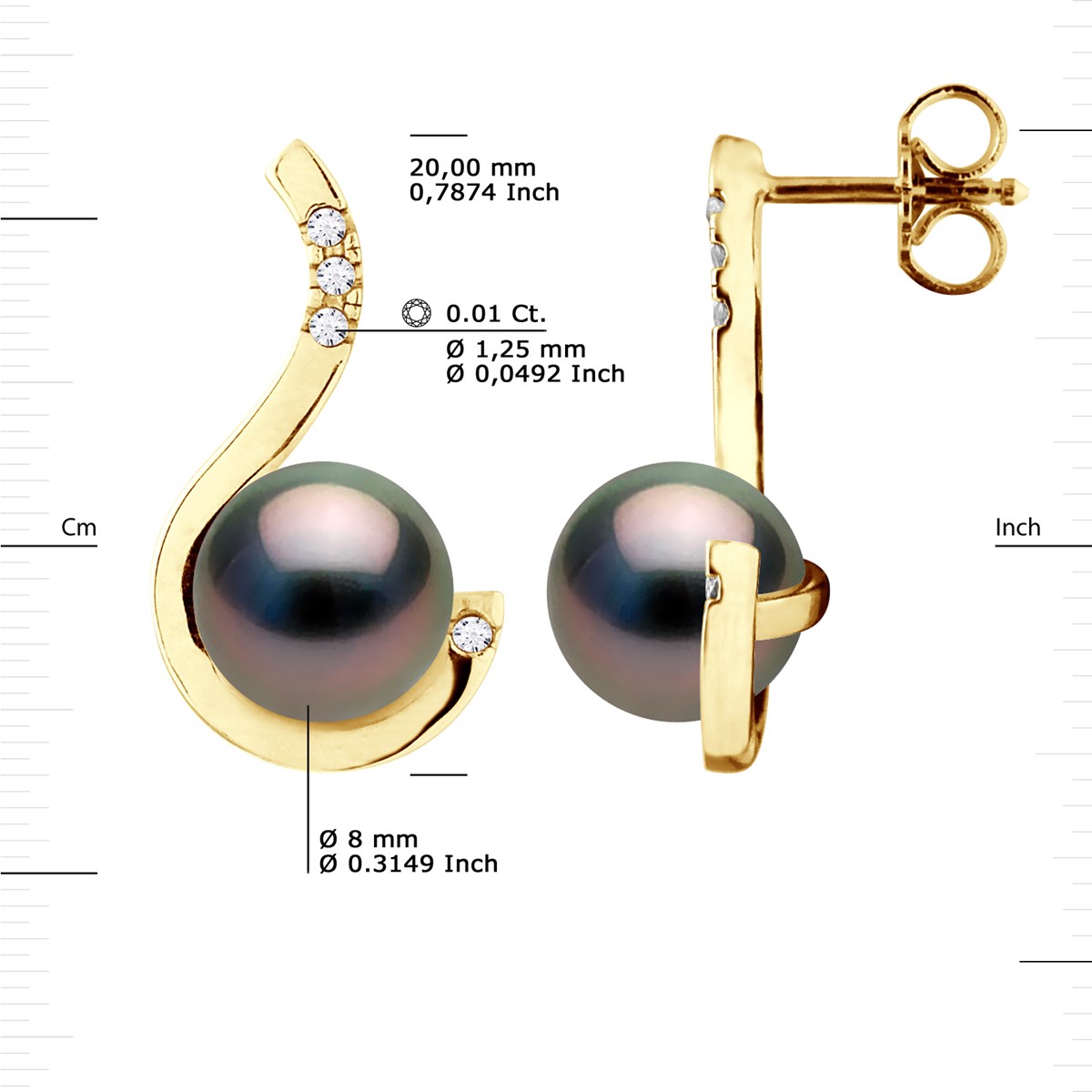 STELLA - Boucles d'Oreilles Perles de Tahiti 8-9 mm & Diamant - Or Jaune