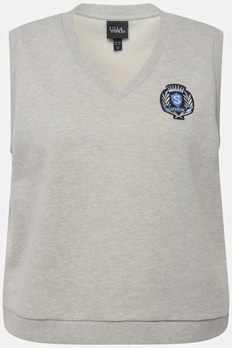 Sweat-Pullunder, College-Patch, V-Ausschnitt, ärmellos
