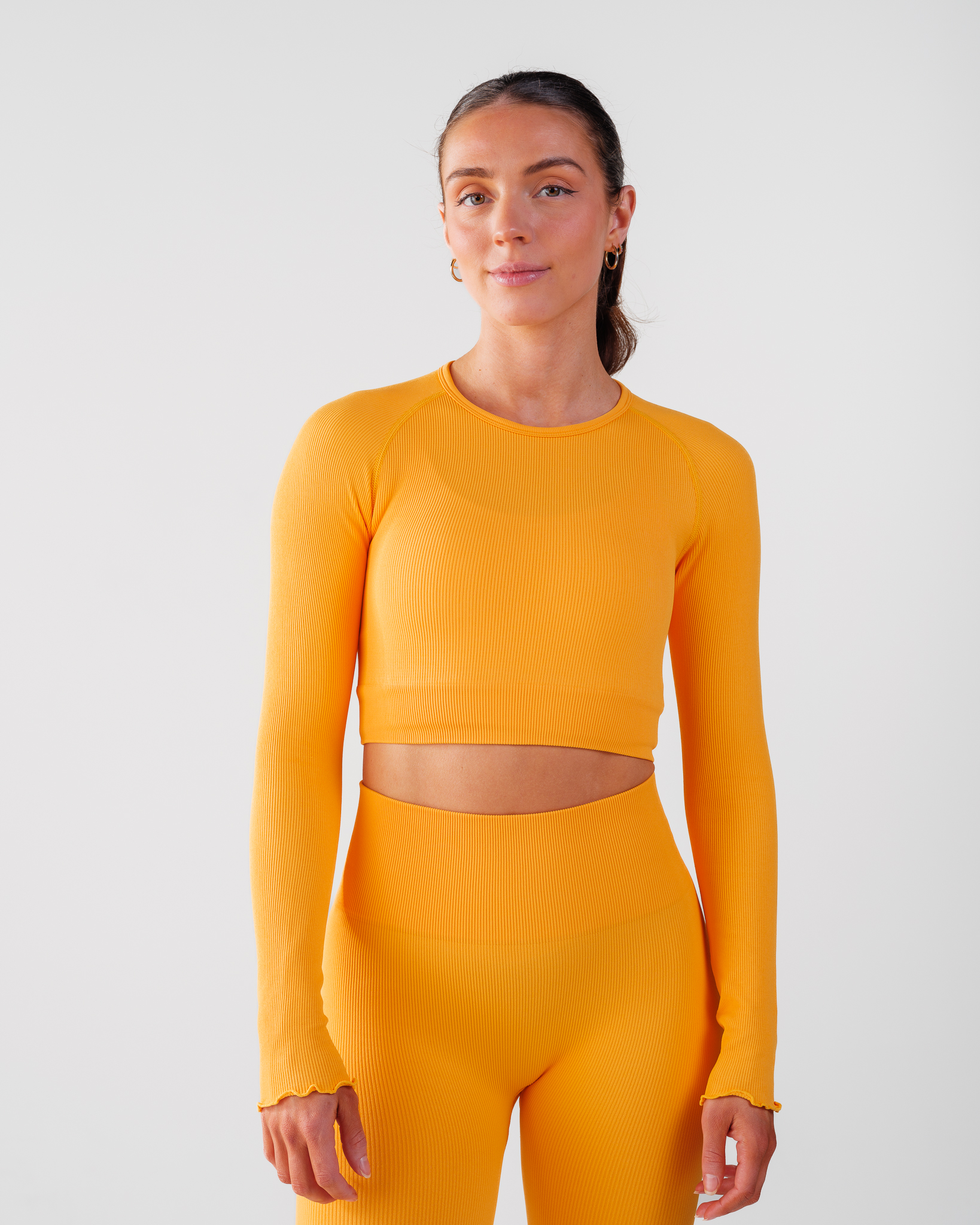 Bumpro Perfect Rib Frill Crop Long Sleeve Orange