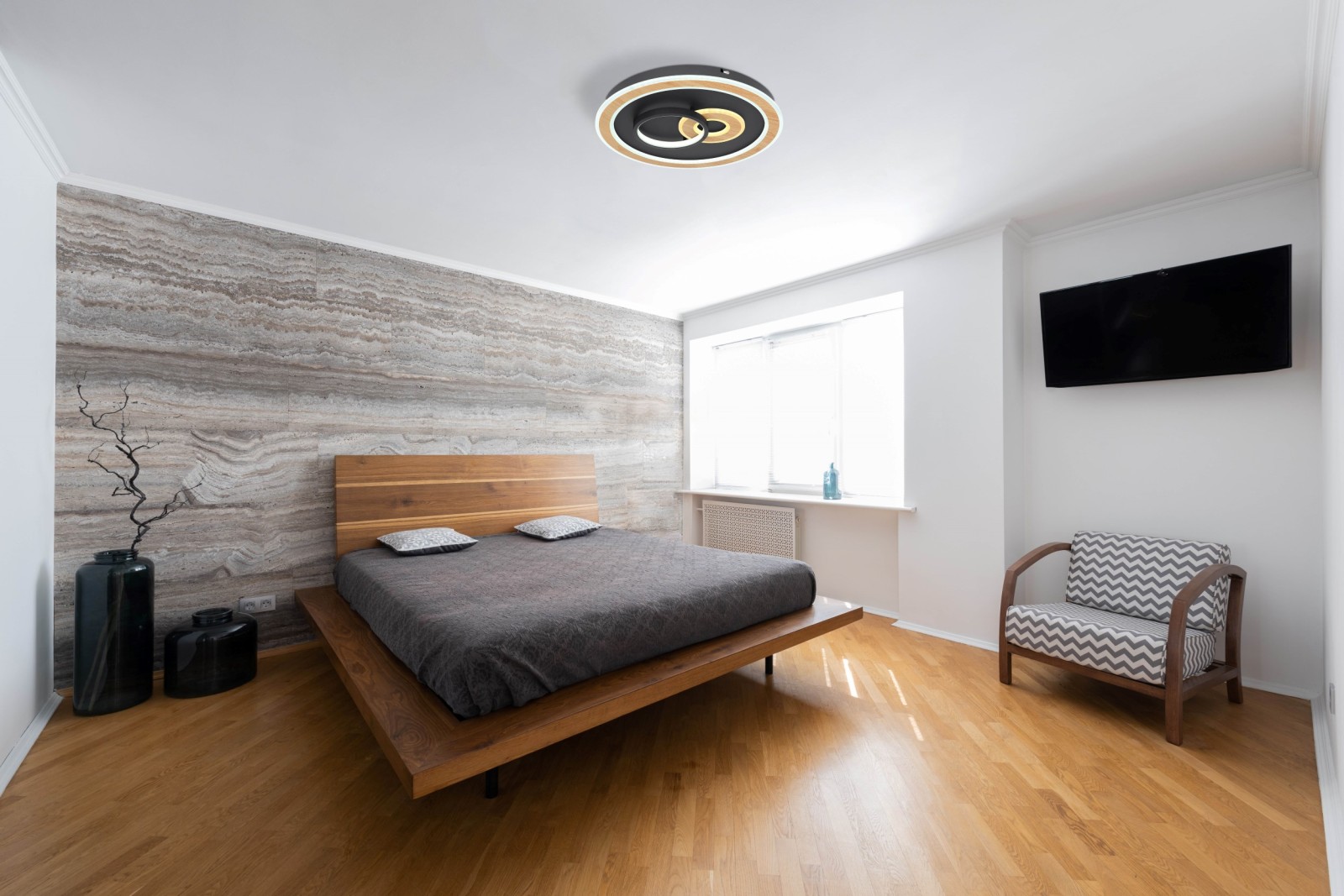 LED-Deckenlampe - schwarz-holzfarben - Ø 50 cm