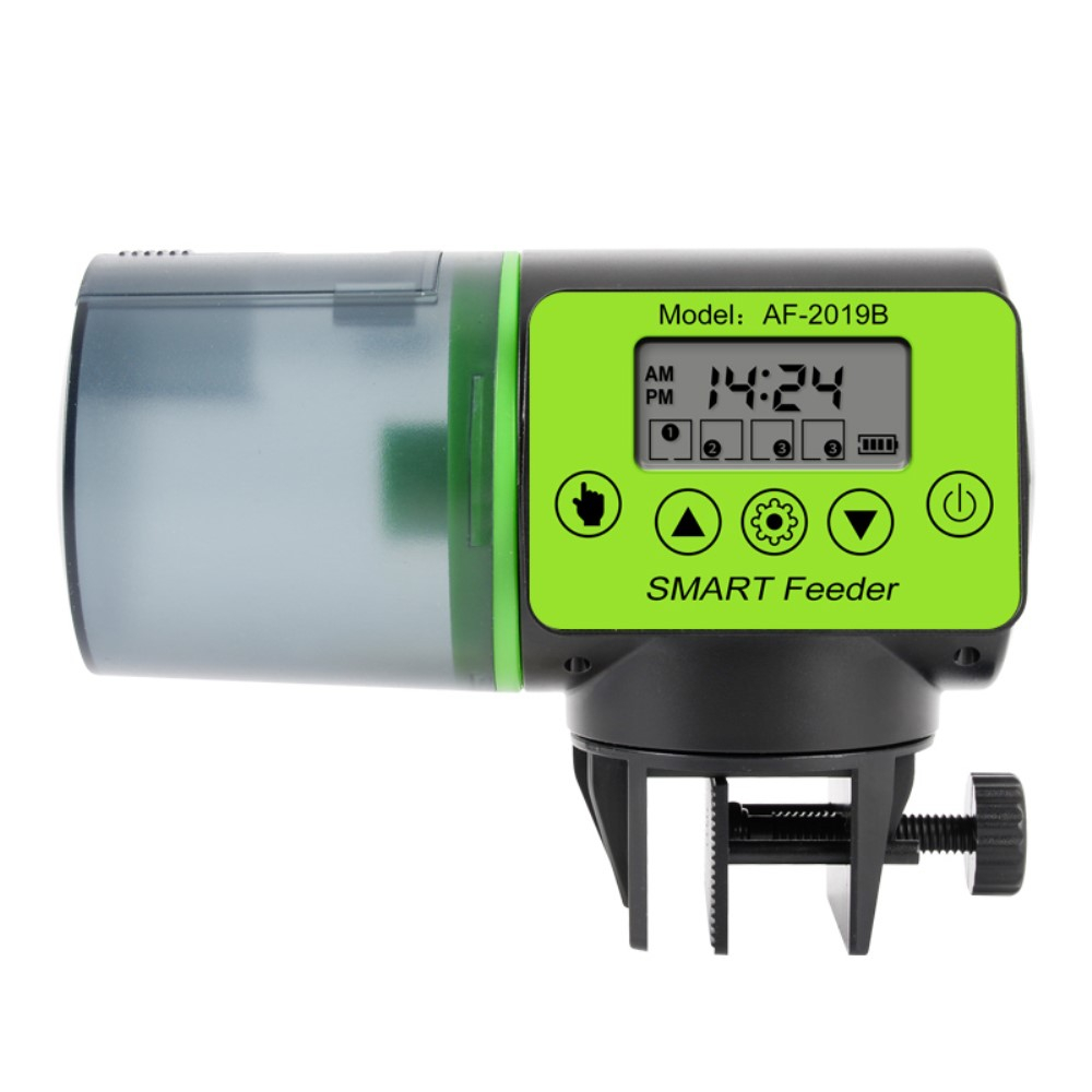 (200ml) Automatischer Fischfutter Spender Futterautomat Fish-Feeder für Aquarium (Batteriebetrieben) - Schwarz / Grün