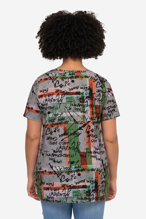 T-Shirt, oversized, Scribble-Muster, Smiley, Rundhals, Halbarm