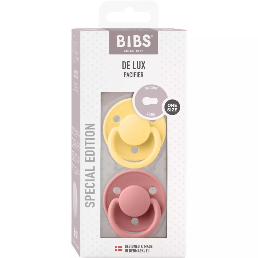 BIBS® Schnuller De Lux Pale Butter & Dusty Pink 0-36 Monate, 2 Stk.