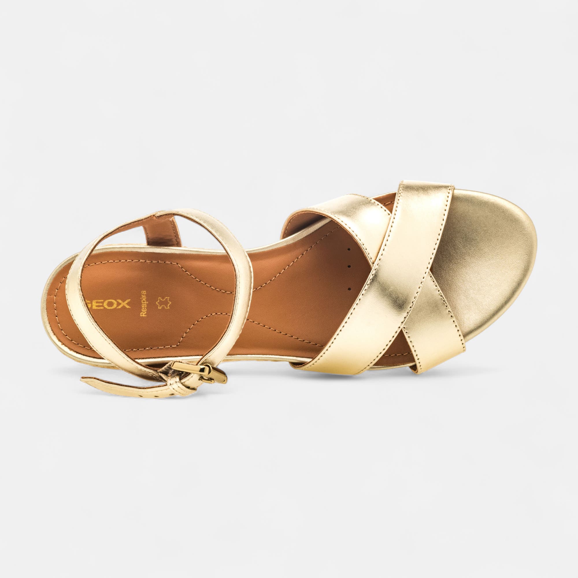 Nu-pieds à talon compensé Femme en cuir or