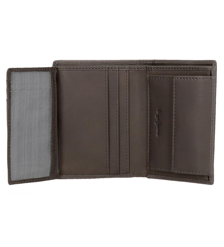 Carteira Pepe Jeans Vertical Checkbox em couro com porta-moedas, cinza