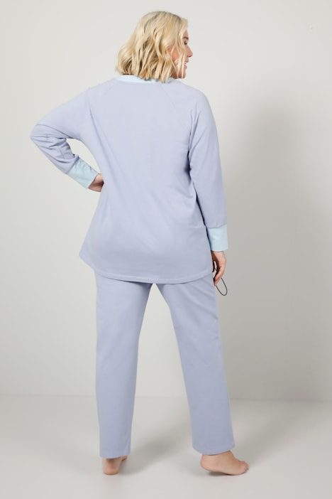 Freizeit-Anzug, Zweiteiler, Langarmshirt mit Print, lange, gerade Hose