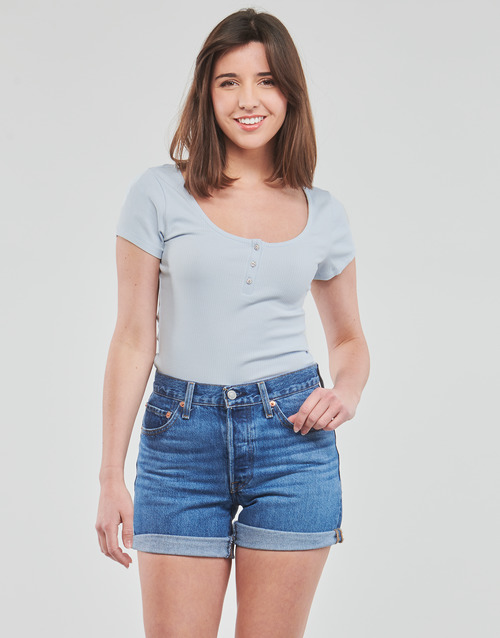Guess - SS KARLEE JEWEL BTN HENLEY - Bleu ciel
