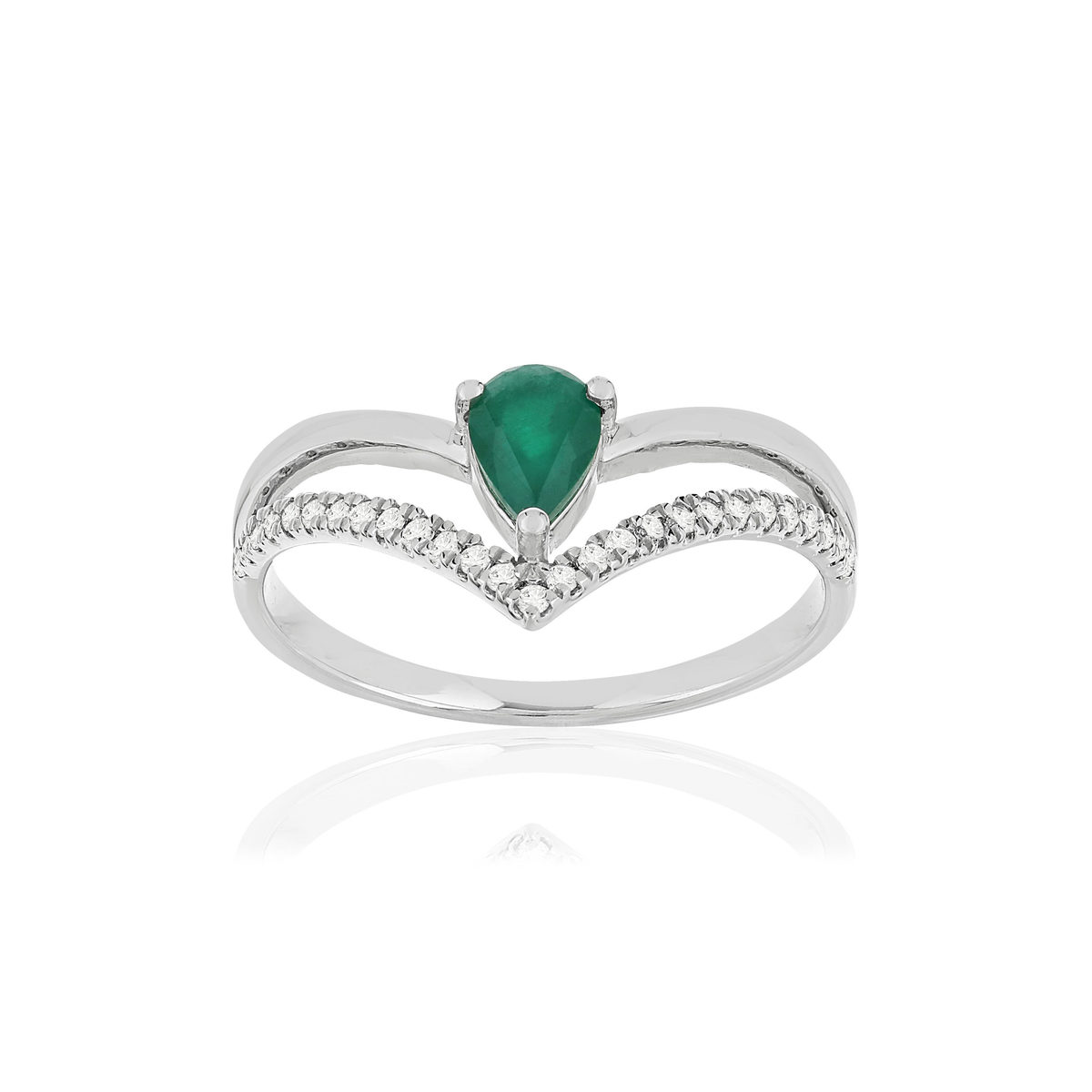 Bague or blanc 750, émeraude, diamants.