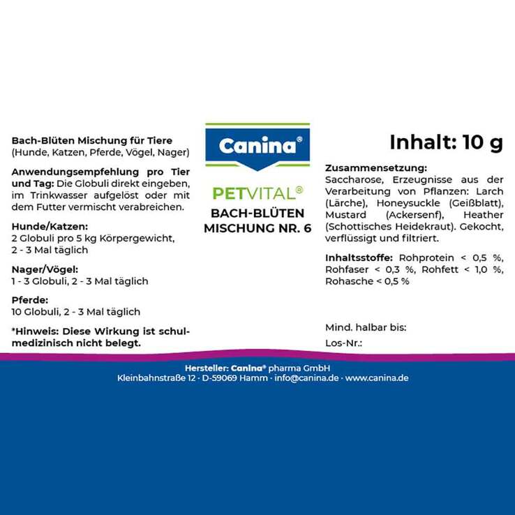 Petvital Bachblüten Nr.6 Globuli vet. (für Tiere), 10 g