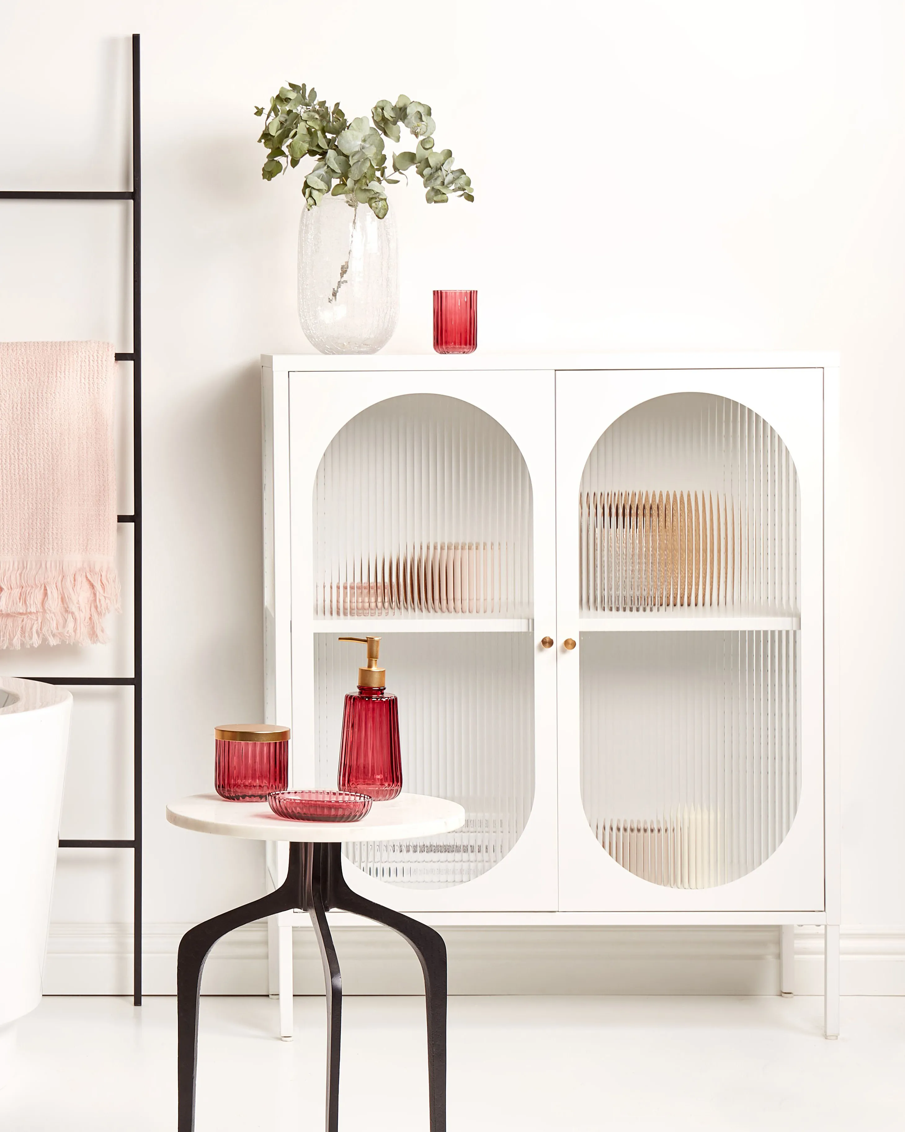 Dressoir met glazen deuren SARRE Metaal 90 cm Wit