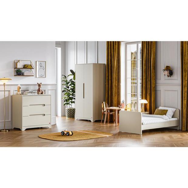 Chambre TRIO Lit 70x140 cm + Commode Armoire OVA Gris/Beige - VOX