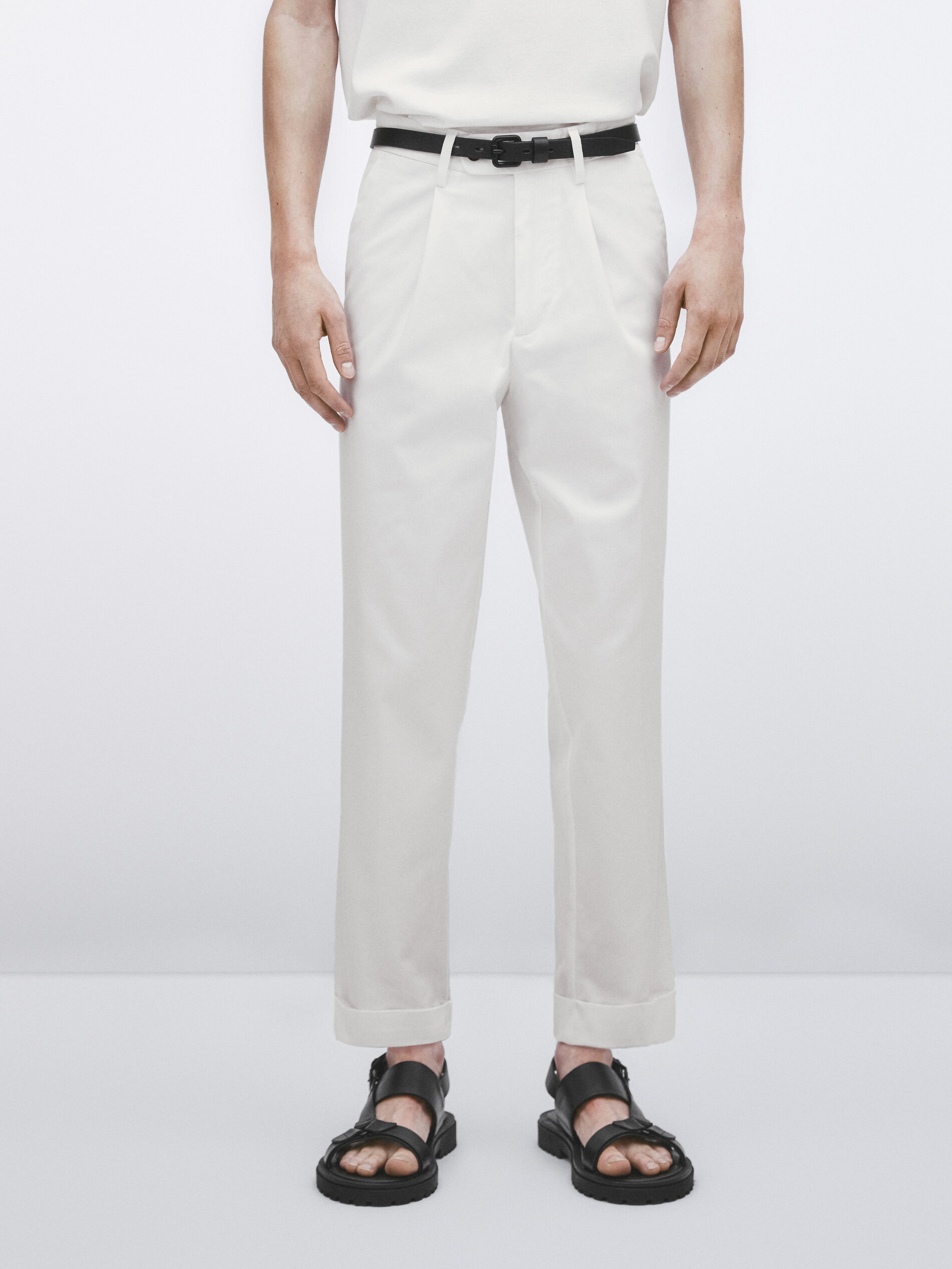 Pantalón pinzas ajuste cônico -Studio - BLANCO