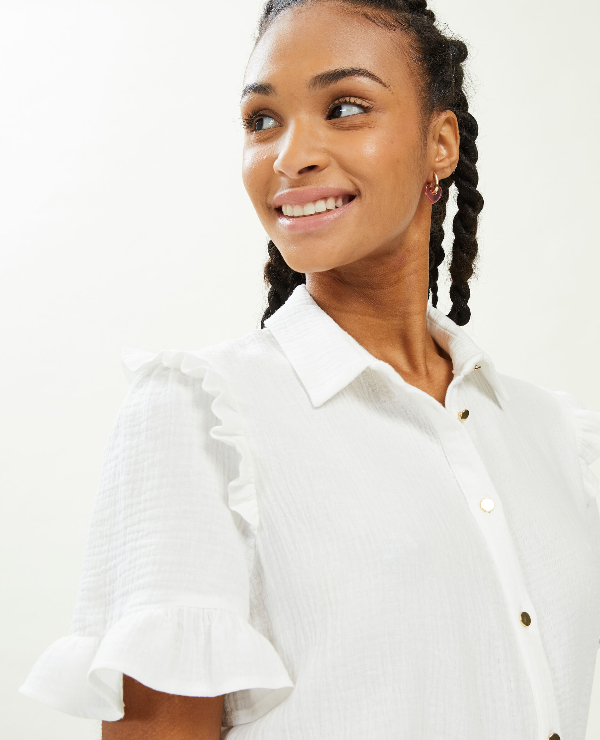 Robe courte boutonnée en gaze de coton - Blanc