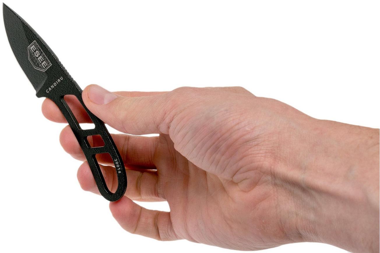ESEE Candiru Black CAN-B nekmes met zwarte schede   riemclip