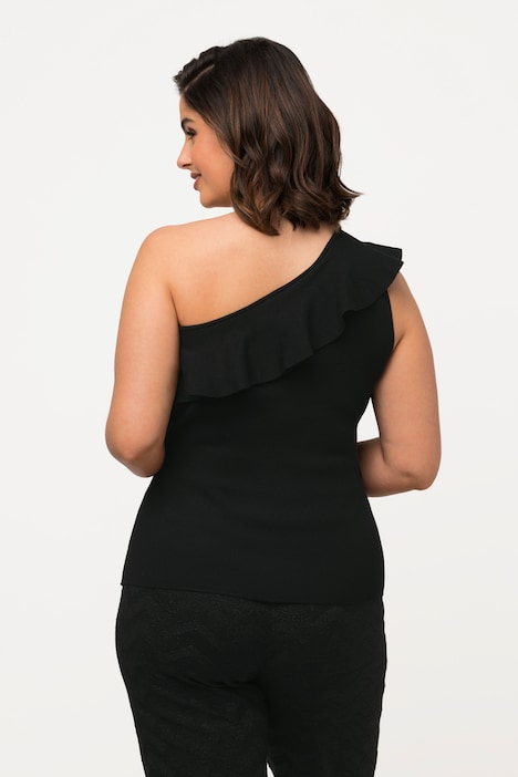 Stricktop, asymmetrisch, Volant, Rundhals, ärmellos
