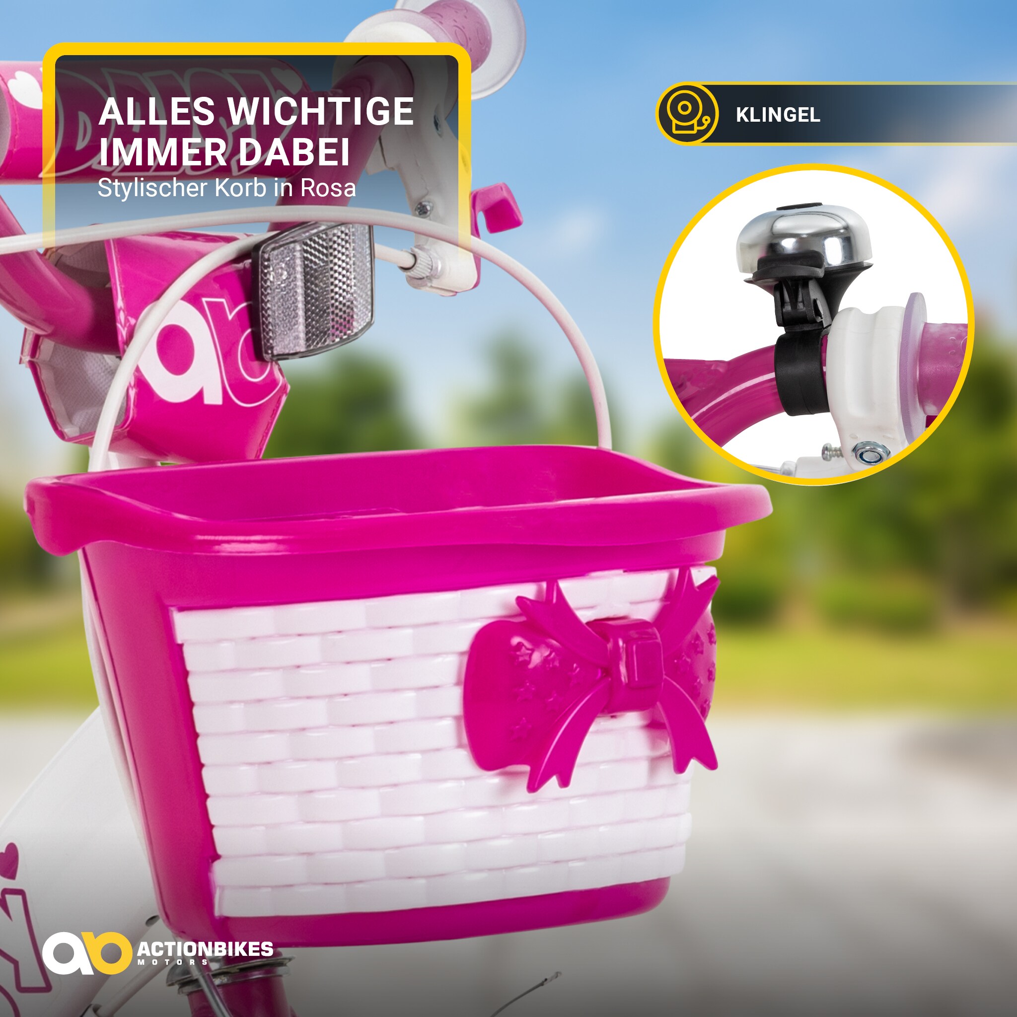 Actionbikes Kinderfahrrad Daisy 12 Zoll, pink, Stützräder, Korb, V-Brake-Bremsen, Antirutschgriffe (East)